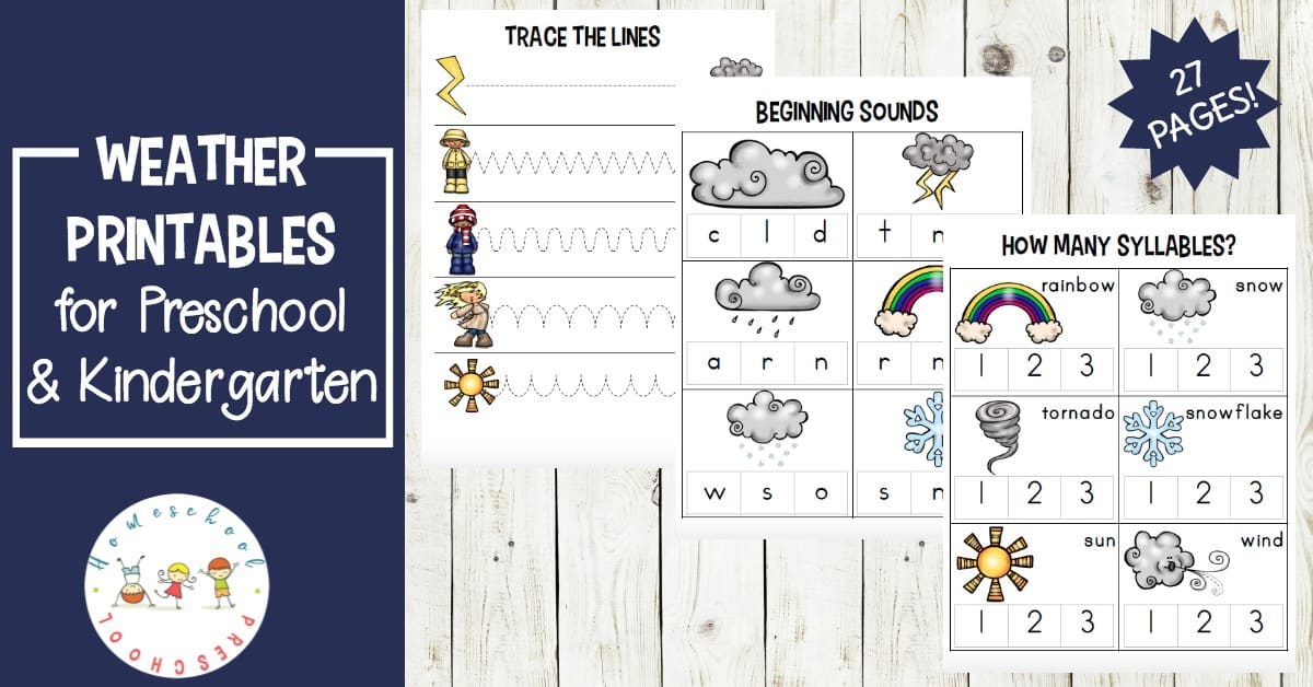 Check out these FREE weather worksheets for preschool. They will help little ones learn colors, ABCs, and beginner math. They're perfect for summer learning!