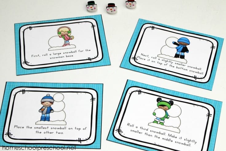 This winter, preschoolers can practice sequencing with this set of "how to build a snowman" sequence card printables. They're perfect for your winter lessons.