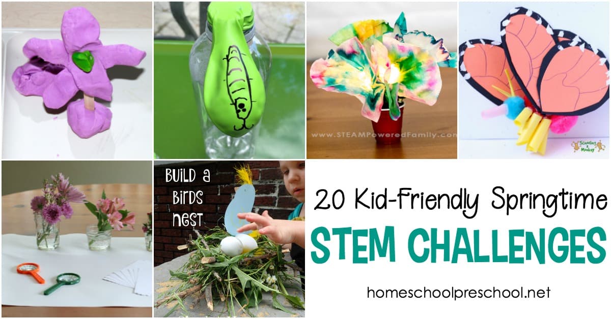 Introduce springtime STEM into your homeschool preschool lessons with this amazing collection of 20 STEM activities for kids.